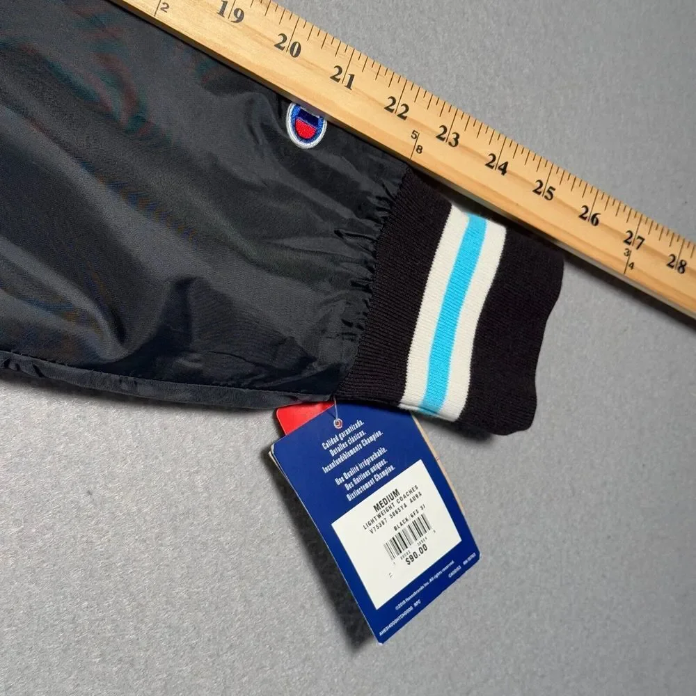Champion Hooded Windbreaker‎ Jacket Mens Medium Standard Fit Black Fleece Hood